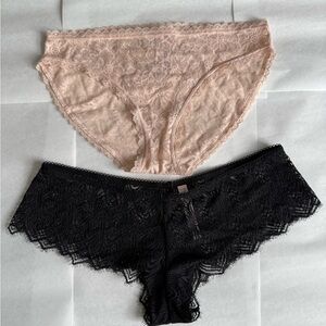 Victoria's Secret Black and Cream Lace Panties M